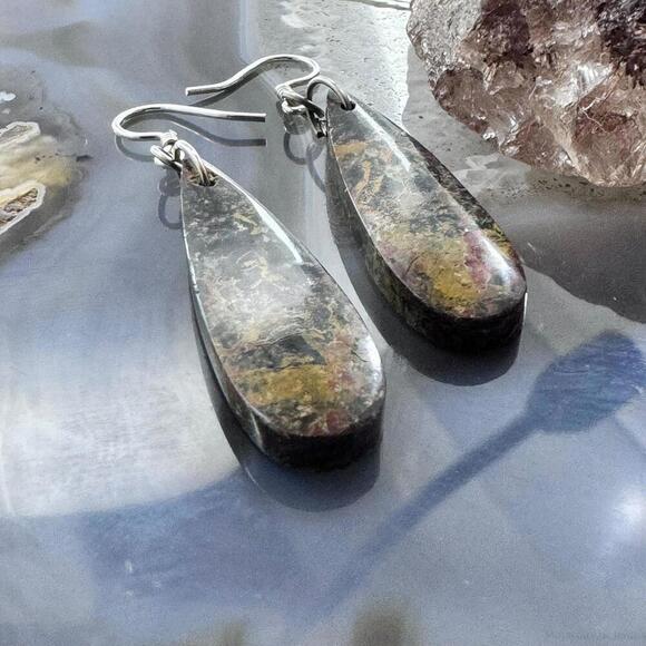 Sterling Silver Teardrop Black Mizone Slab Dangle Earrings For Women #240 - Picture 3 of 10
